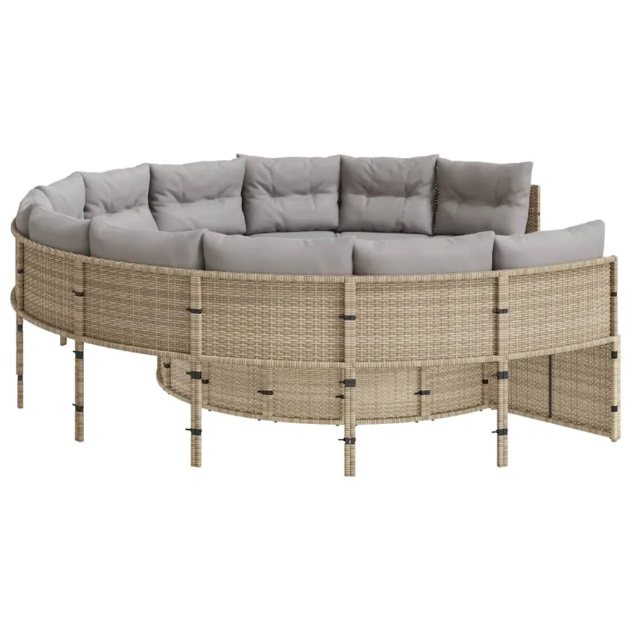 Canapé de jardin avec table coussins rond beige résine tressée - 6