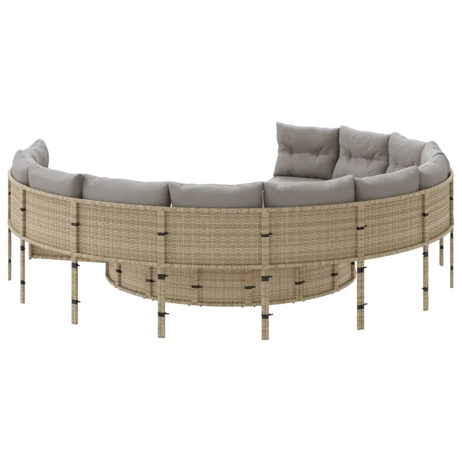 Canapé de jardin avec table coussins rond beige résine tressée - 7