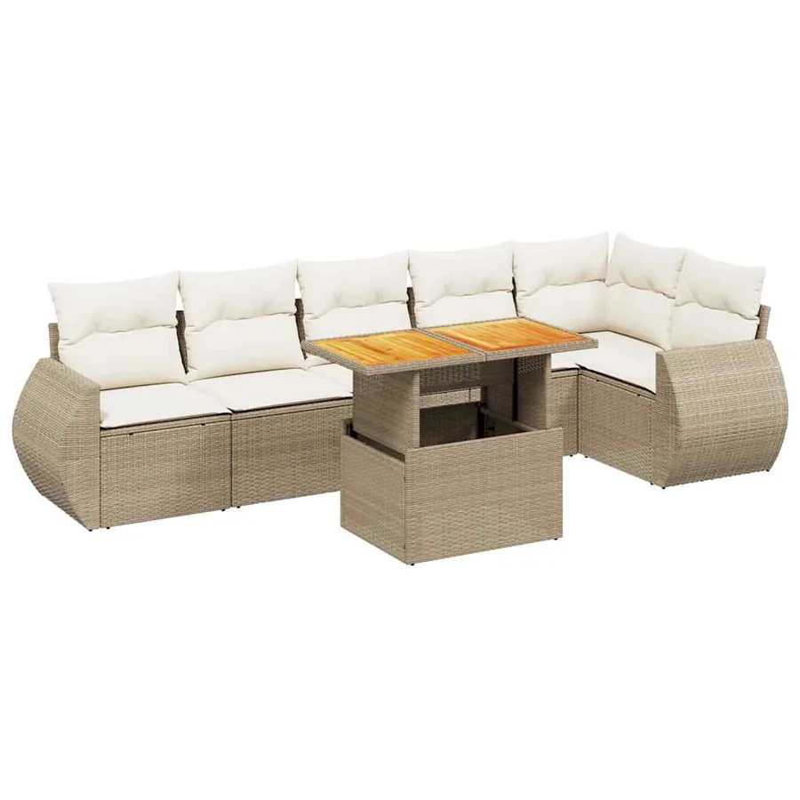 Salon de jardin avec coussins 7 pcs beige résine tressée - 2
