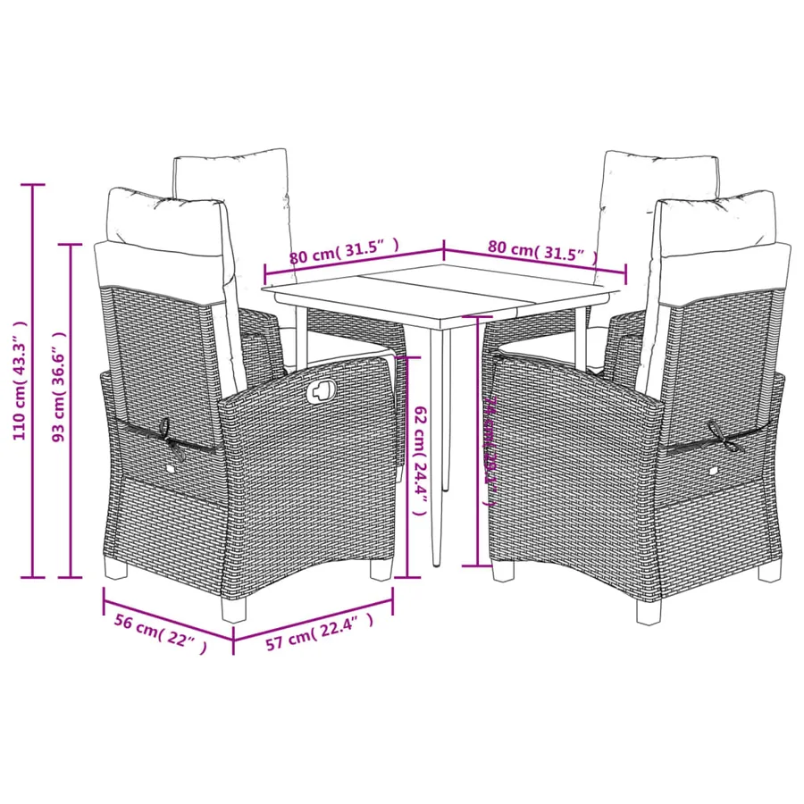 Ensemble à manger de jardin coussins 5 pcs mélange beige rotin - 12