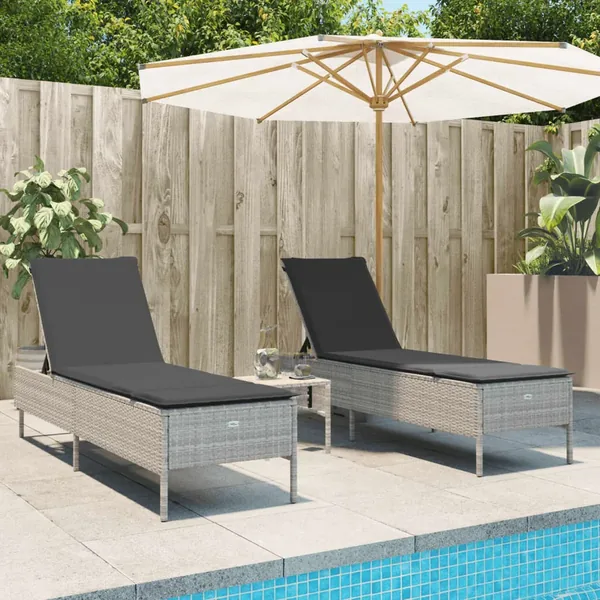 Ensemble de chaises longues avec coussins 3pcs gris clair rotin
