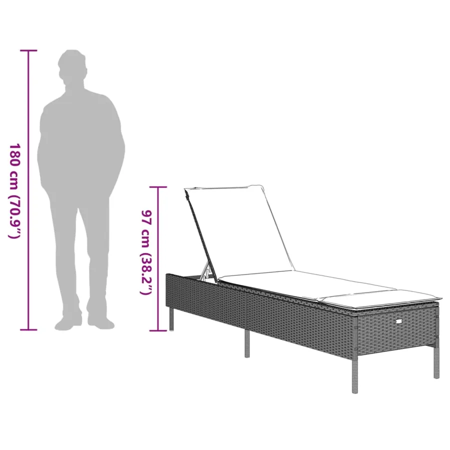 Ensemble de chaises longues avec coussins 3pcs gris clair rotin - 14