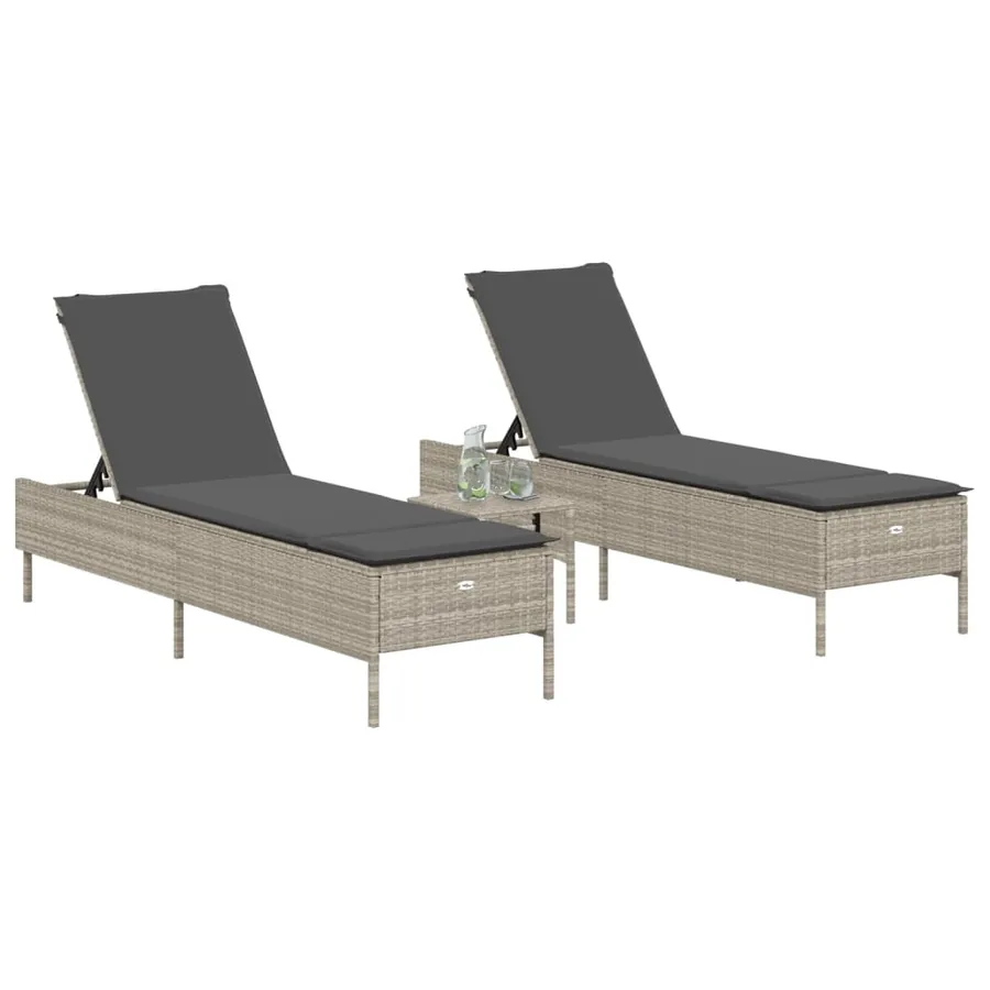 Ensemble de chaises longues avec coussins 3pcs gris clair rotin - 3