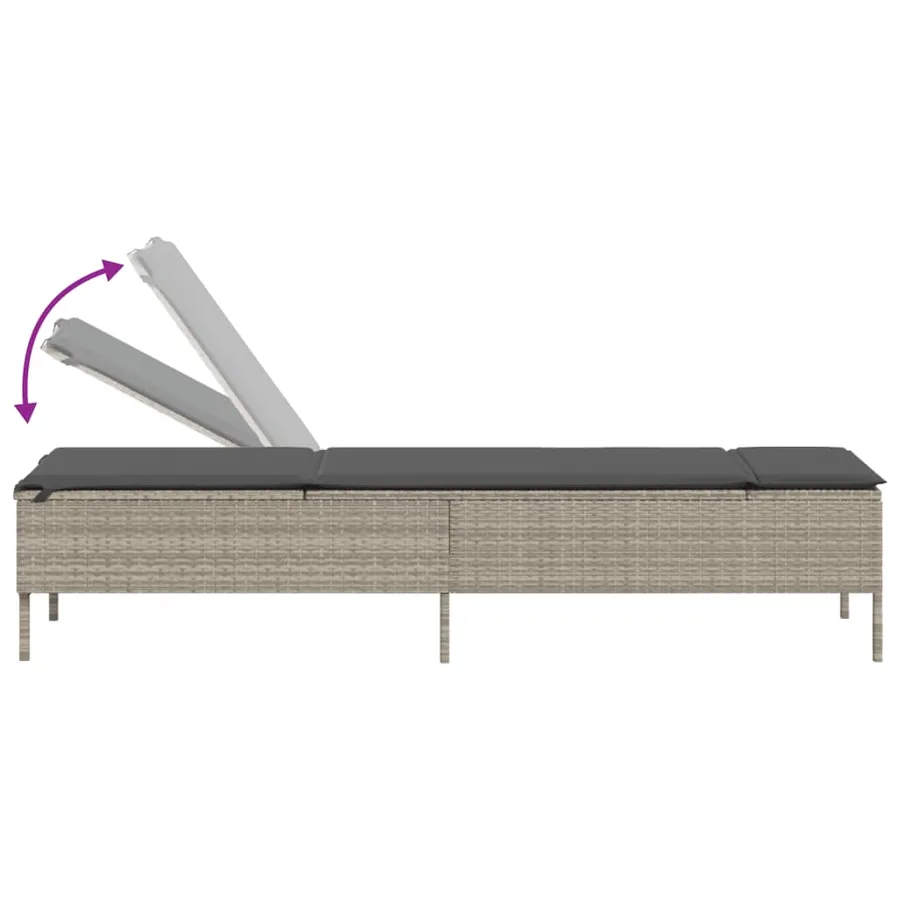 Ensemble de chaises longues avec coussins 3pcs gris clair rotin - 9