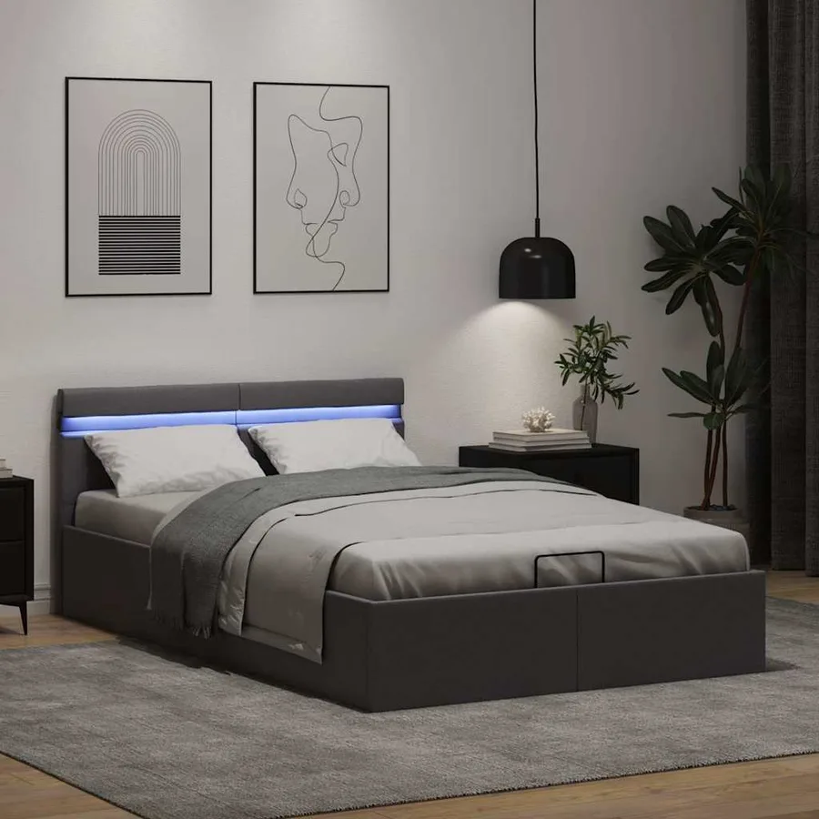 Cadre de lit à rangement avec LED gris similicuir 120x200 cm - 5