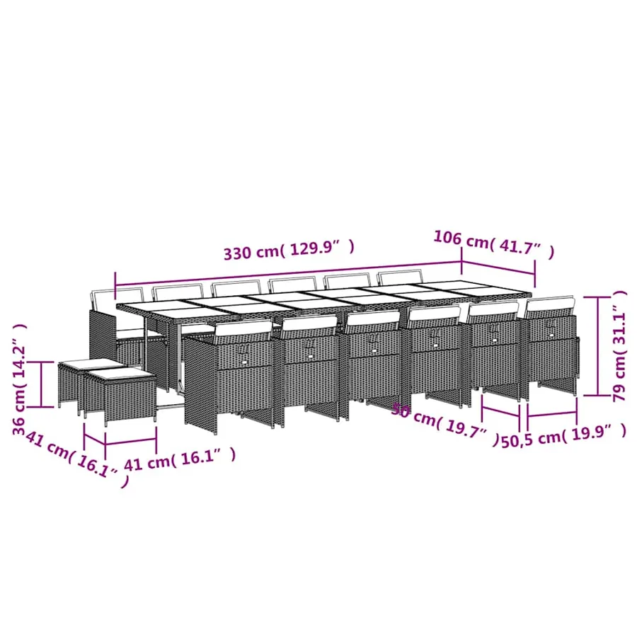 Ensemble à manger de jardin 17 pcs coussins noir résine tressée - 6