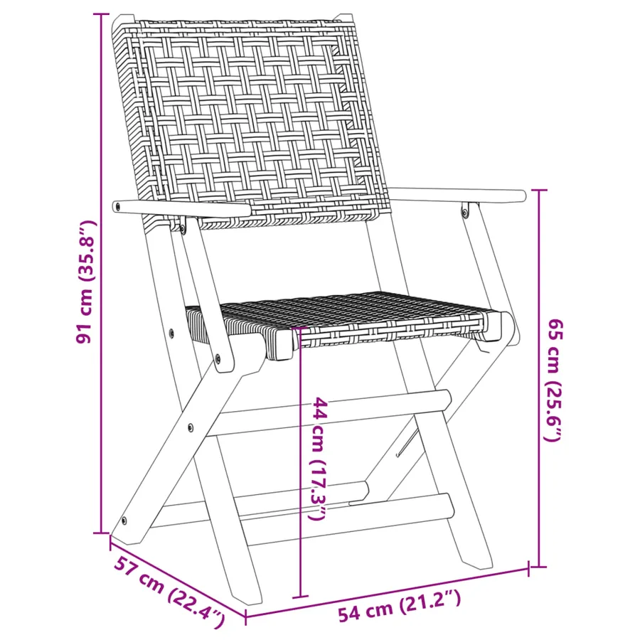 Chaises de jardin lot de 2 noir bois massif d'acacia et rotin - 11