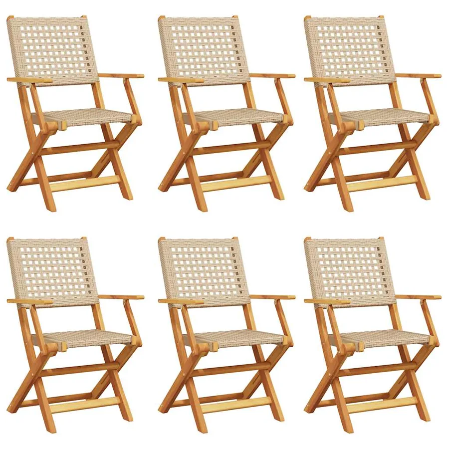 Chaises de jardin pliantes lot de 6 beige rotin et bois massif - 2