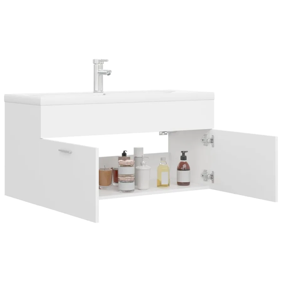 Armoire d'évier avec lavabo intégré Blanc Aggloméré - 6
