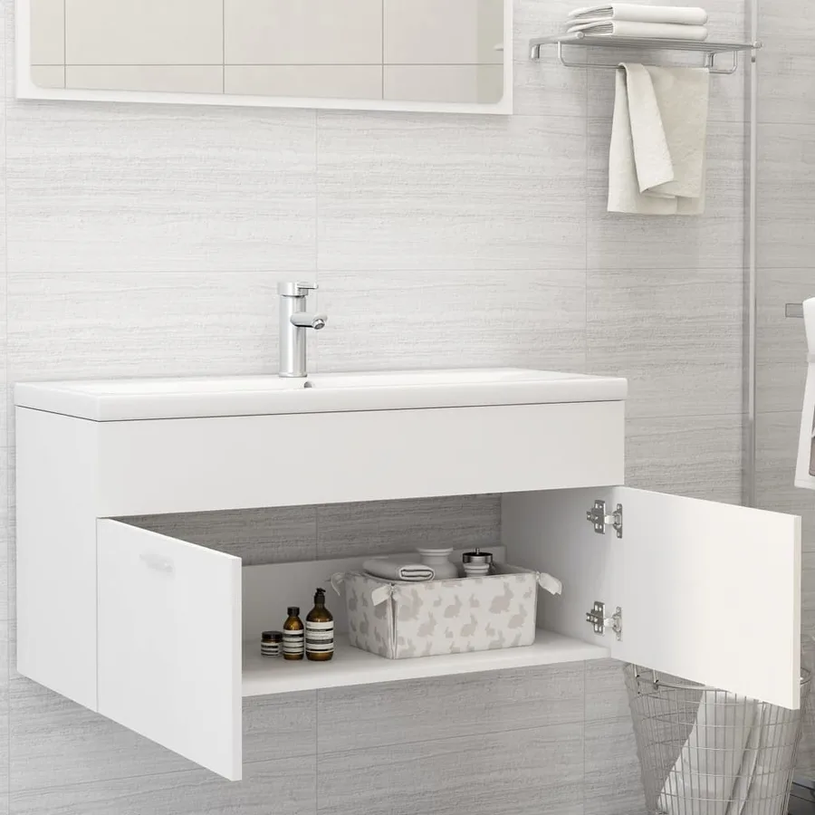 Armoire d'évier avec lavabo intégré Blanc Aggloméré - 7