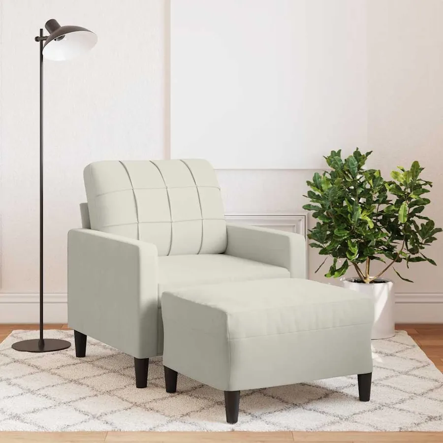 Fauteuil avec repose-pied Crème 60 cm Velours
