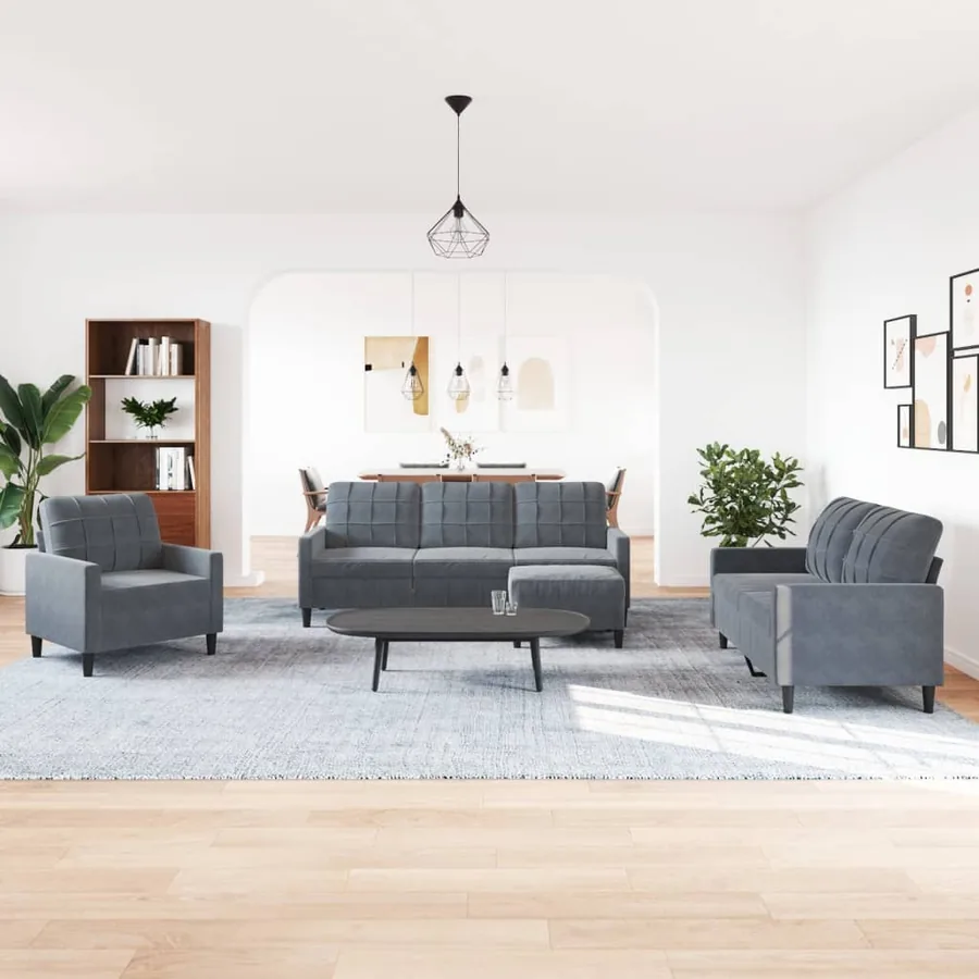 Ensemble de canapés 4 pcs avec coussins Gris foncé Velours - 3