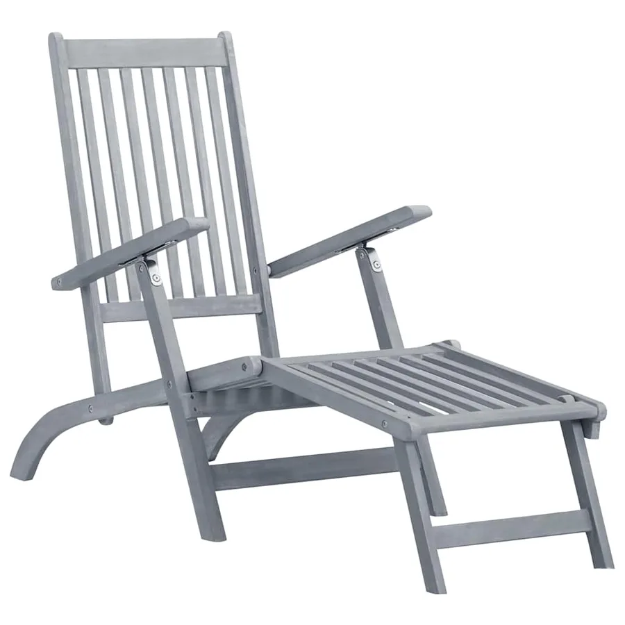 Chaise longue d'extérieur repose-pied et coussin Acacia solide - 2