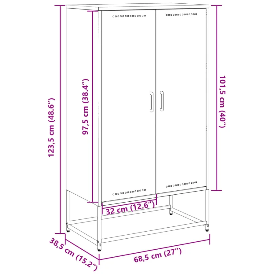 Buffet haut noir 68,5x38,5x123,5 cm acier - 12