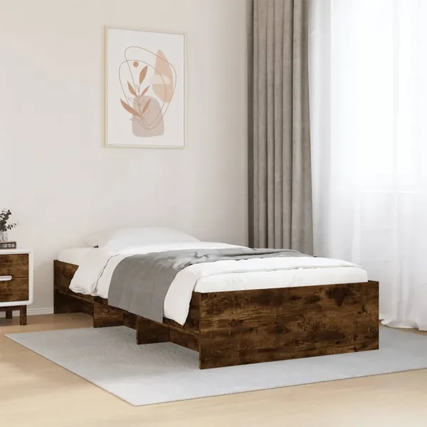Cadre de lit sans matelas chêne fumé 90x200cm bois d'ingénierie