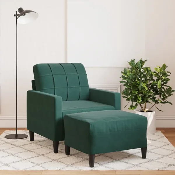 Fauteuil avec repose-pied Vert foncé 60 cm Velours