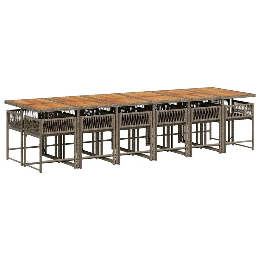 Ensemble à manger de jardin coussins 13 pcs gris résine tressée - 3
