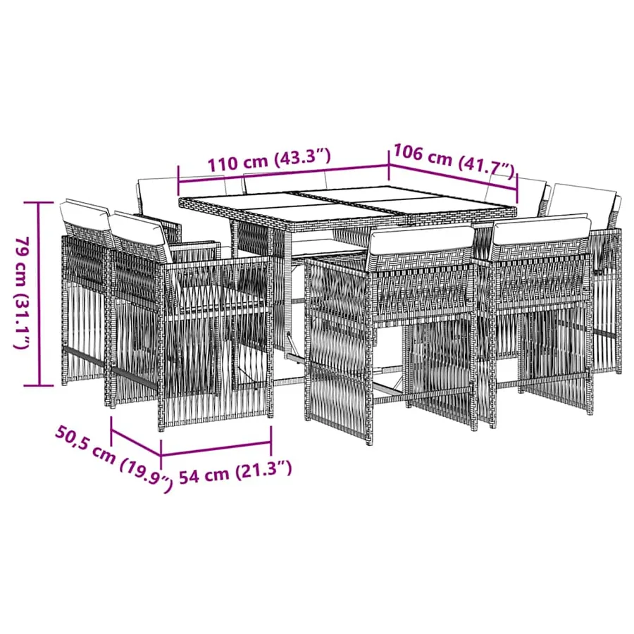 Ensemble à manger de jardin et coussins 9 pcs marron poly rotin - 5