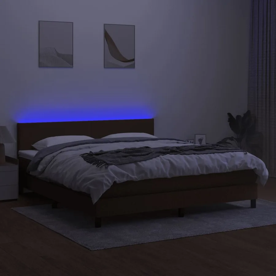 Sommier à lattes de lit matelas et LED Marron foncé 160x200 cm - 4