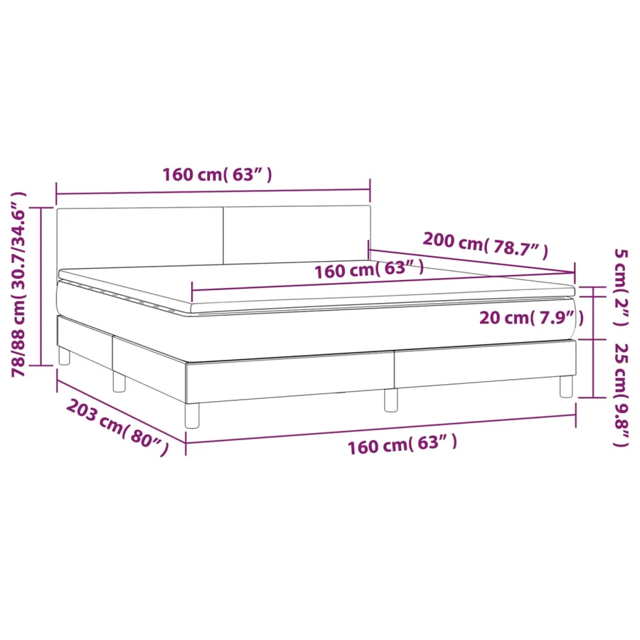 Sommier à lattes de lit matelas et LED Marron foncé 160x200 cm - 8