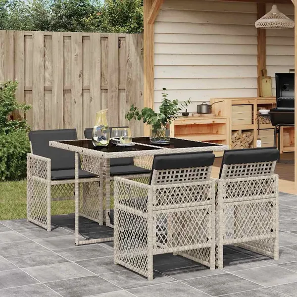 Ensemble à manger de jardin et coussins 5 pcs gris clair rotin