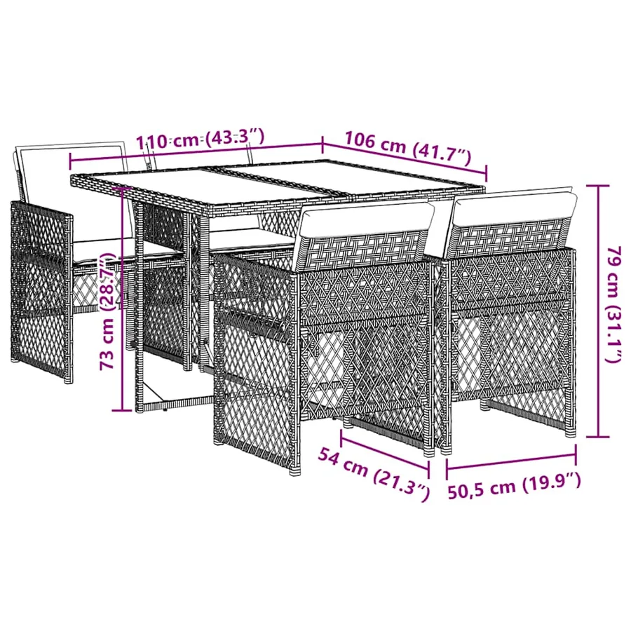 Ensemble à manger de jardin et coussins 5 pcs gris clair rotin - 9