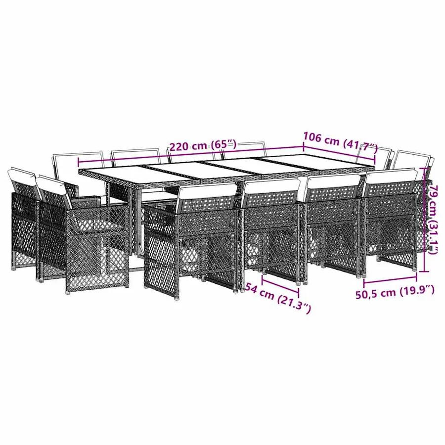 Ensemble à manger de jardin et coussins 13 pcs gris clair rotin - 8