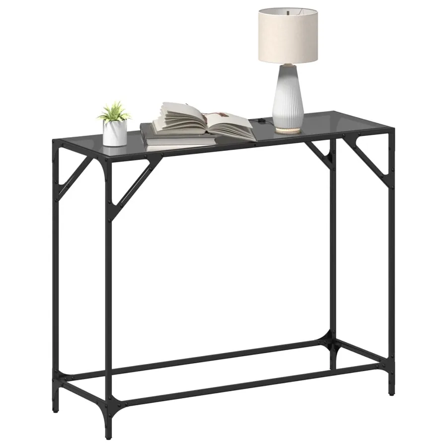 Table console avec dessus en verre noir 98x35x81 cm acier - 3