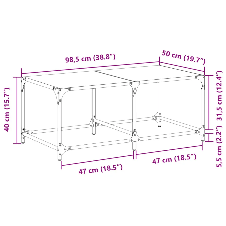 Table basse avec dessus en verre transparent 98,5x50x40cm acier - 9