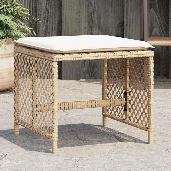 Tabourets de jardin et coussins lot de 4 beige 41x41x36cm rotin