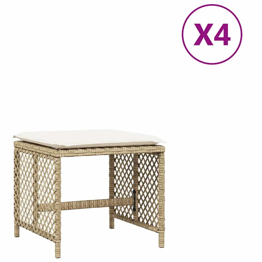 Tabourets de jardin et coussins lot de 4 beige 41x41x36cm rotin - 2