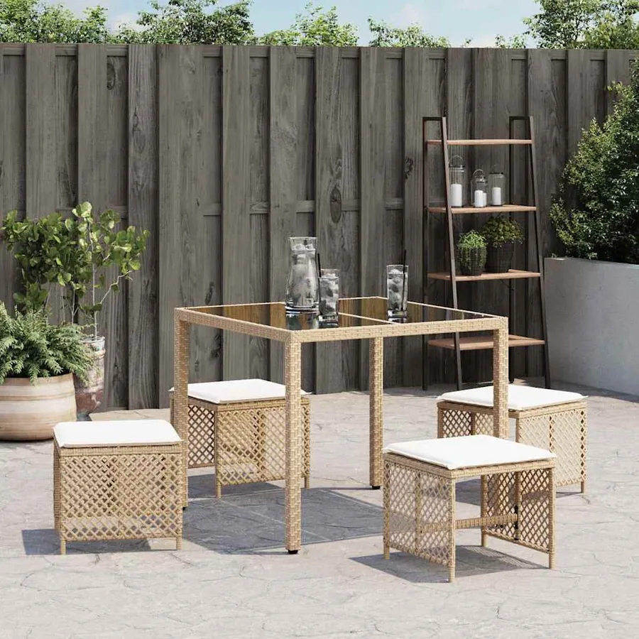 Tabourets de jardin et coussins lot de 4 beige 41x41x36cm rotin - 3