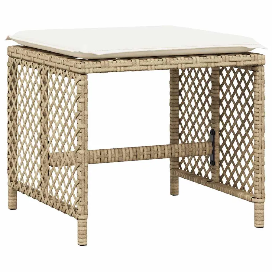 Tabourets de jardin et coussins lot de 4 beige 41x41x36cm rotin - 4