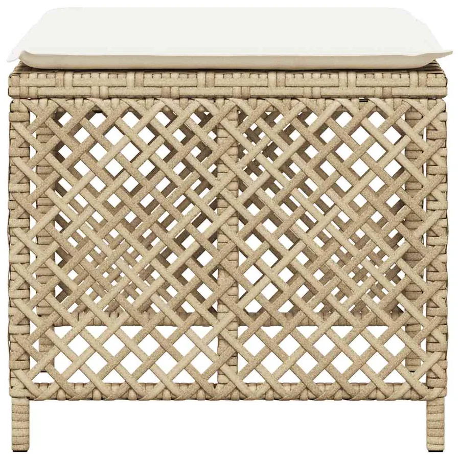 Tabourets de jardin et coussins lot de 4 beige 41x41x36cm rotin - 6