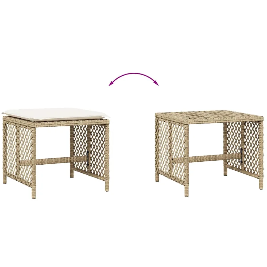 Tabourets de jardin et coussins lot de 4 beige 41x41x36cm rotin - 7