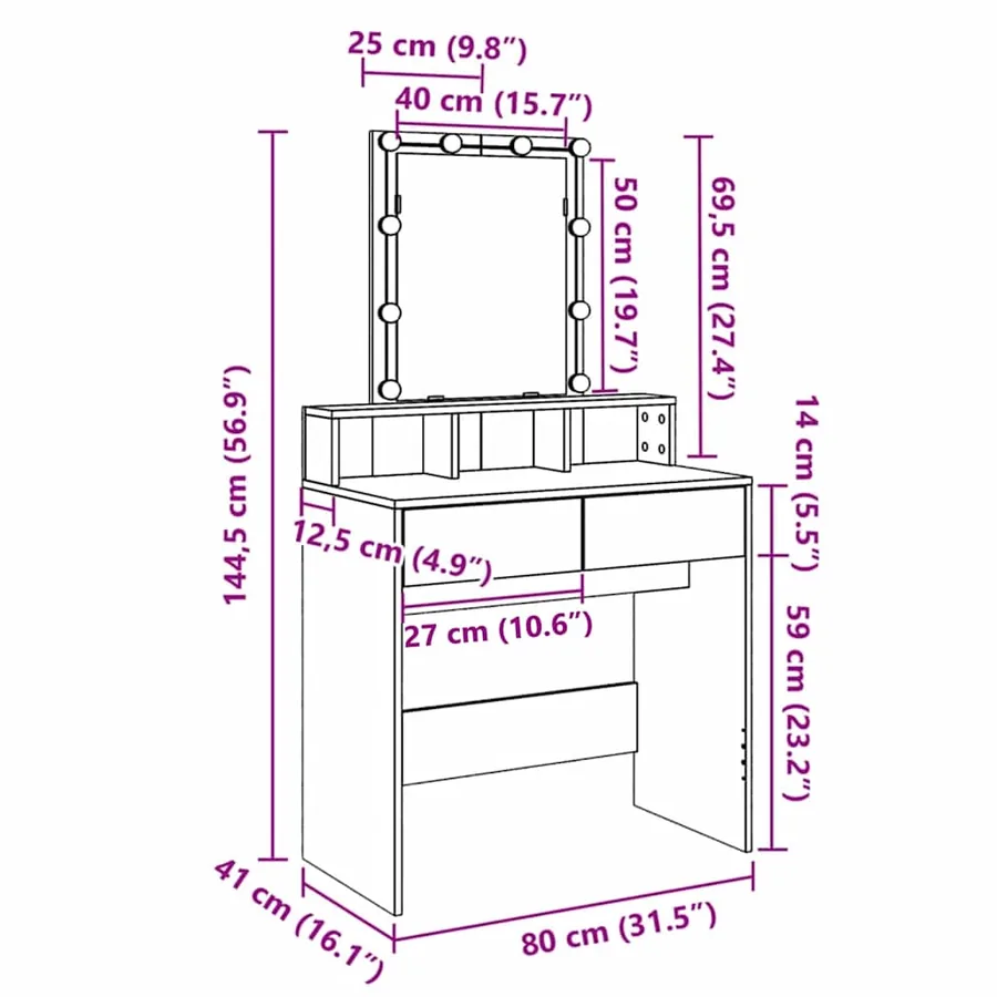 Coiffeuse avec LED chêne sonoma 80x41x144,5 cm - 18