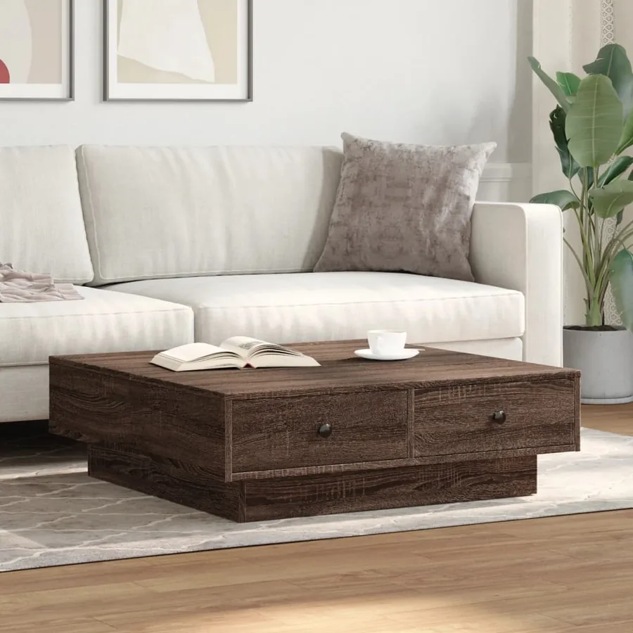 Table basse Chêne marron 90x90x28 cm Bois d'ingénierie - 3