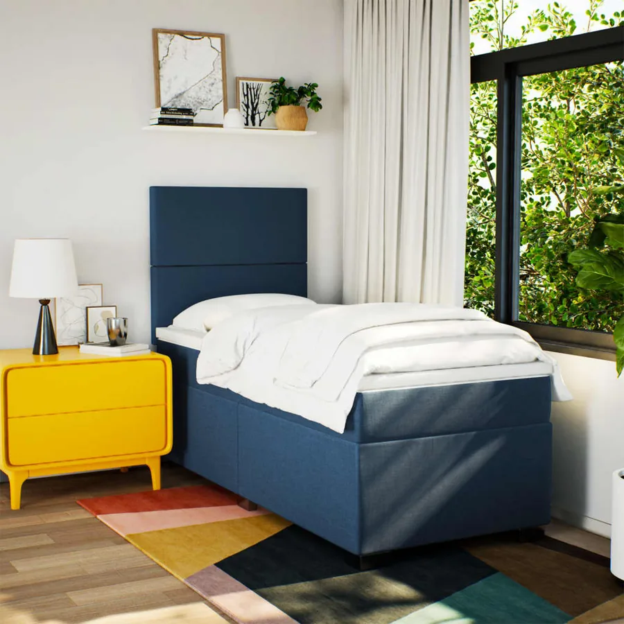 Sommier à lattes de lit avec matelas Bleu 90x190 cm Tissu - 4