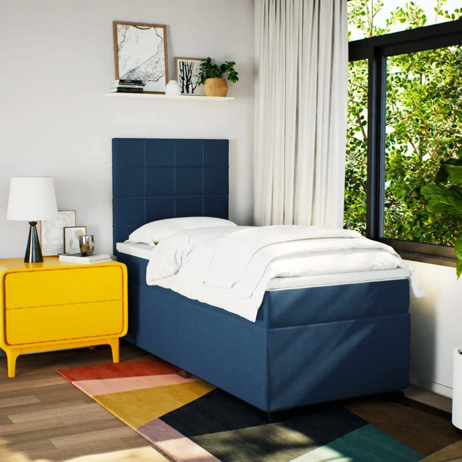 Sommier à lattes de lit avec matelas Bleu 100x200 cm Tissu - 4
