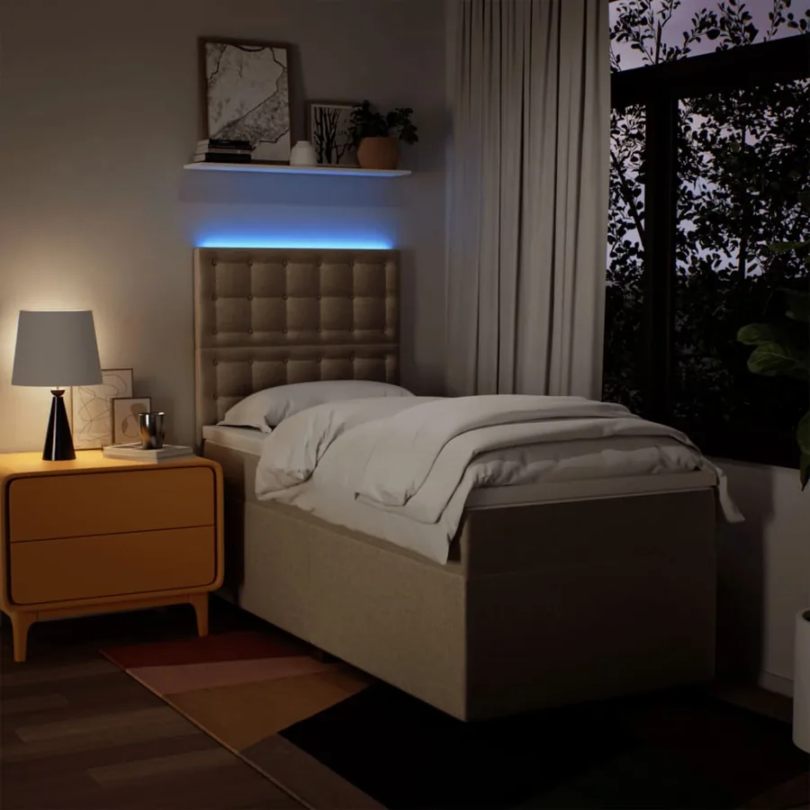 Sommier à lattes de lit avec matelas Crème 100x200 cm Tissu - 5