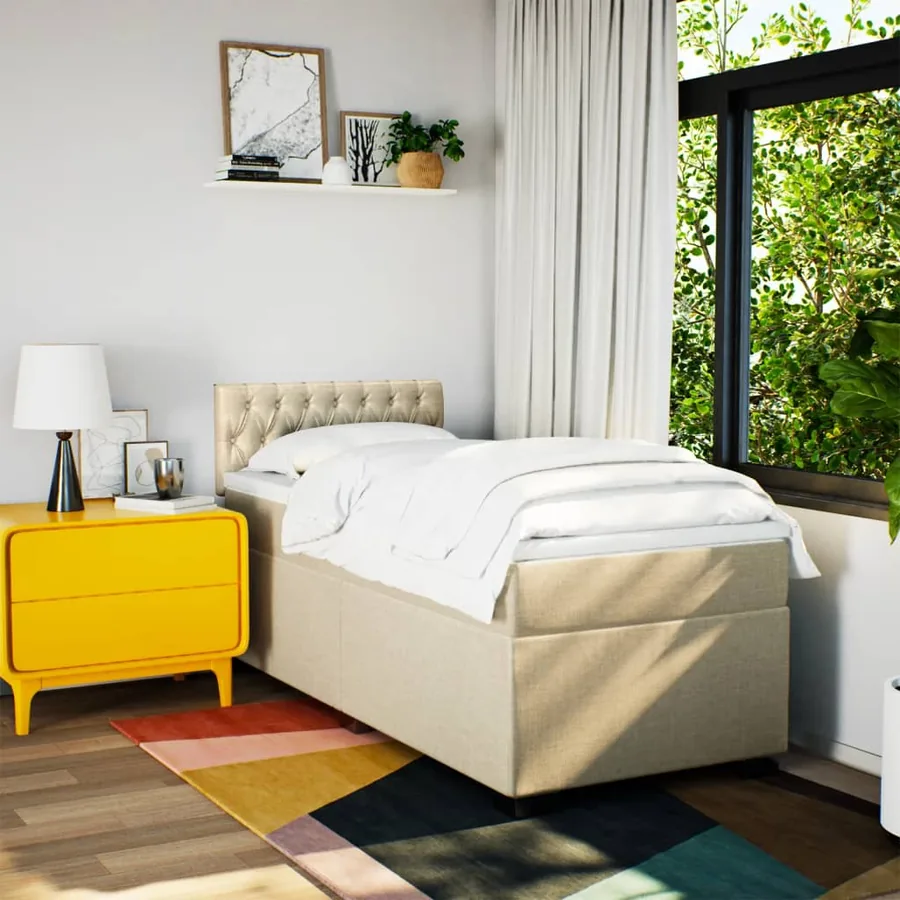 Sommier à lattes de lit avec matelas Crème 100x200 cm Tissu - 3
