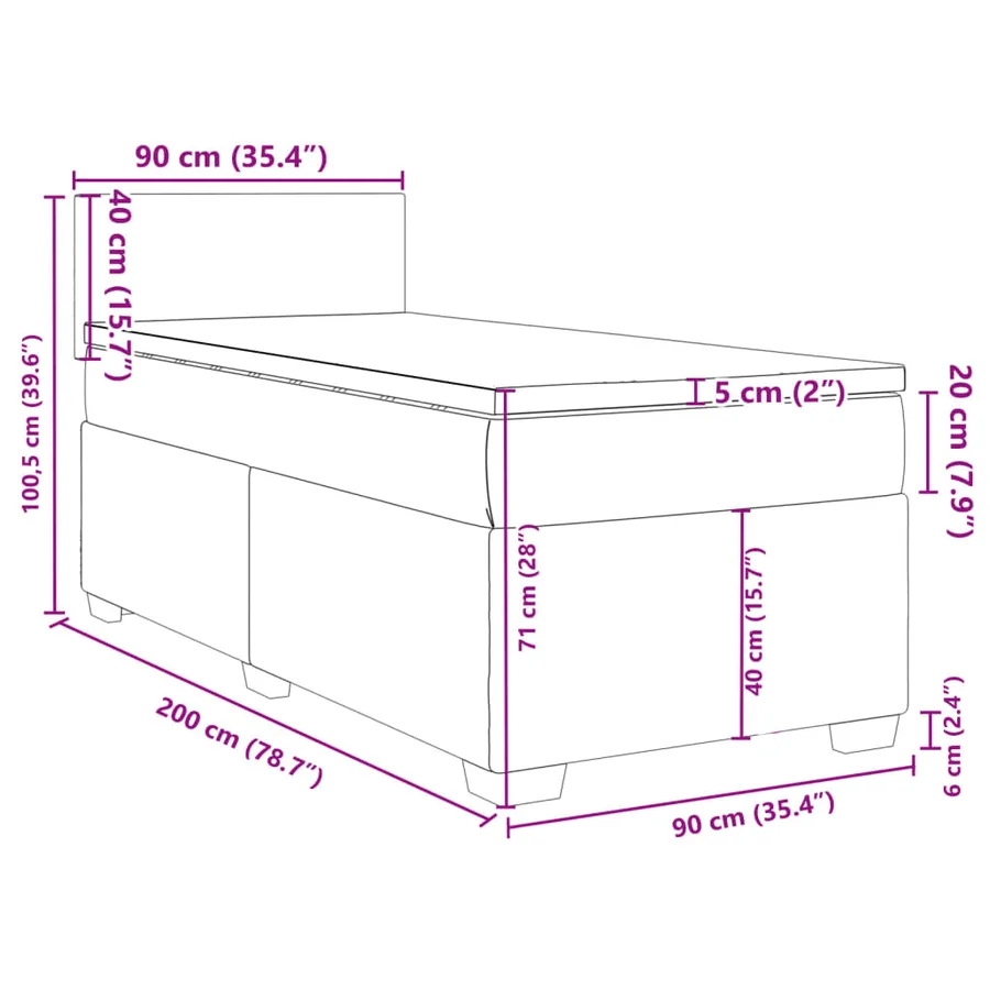Sommier à lattes de lit avec matelas Crème 90x200 cm Tissu - 18
