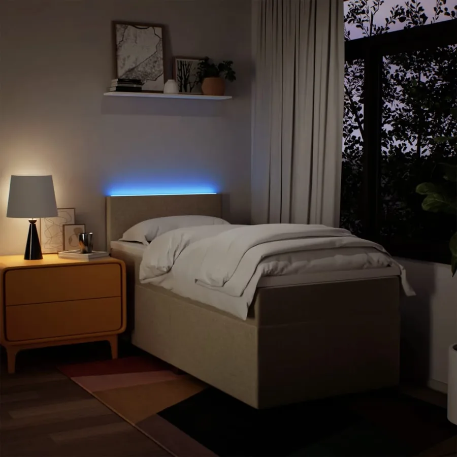 Sommier à lattes de lit avec matelas Crème 90x200 cm Tissu - 5