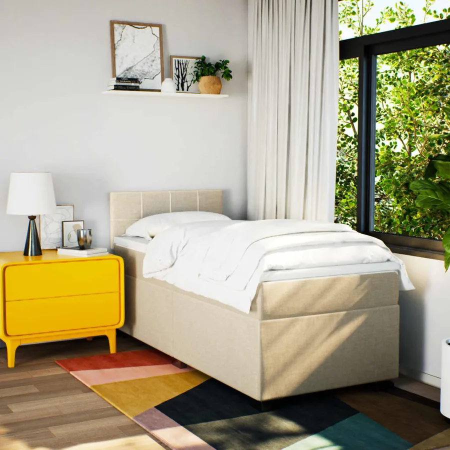 Sommier à lattes de lit avec matelas Crème 90x200 cm Tissu - 4