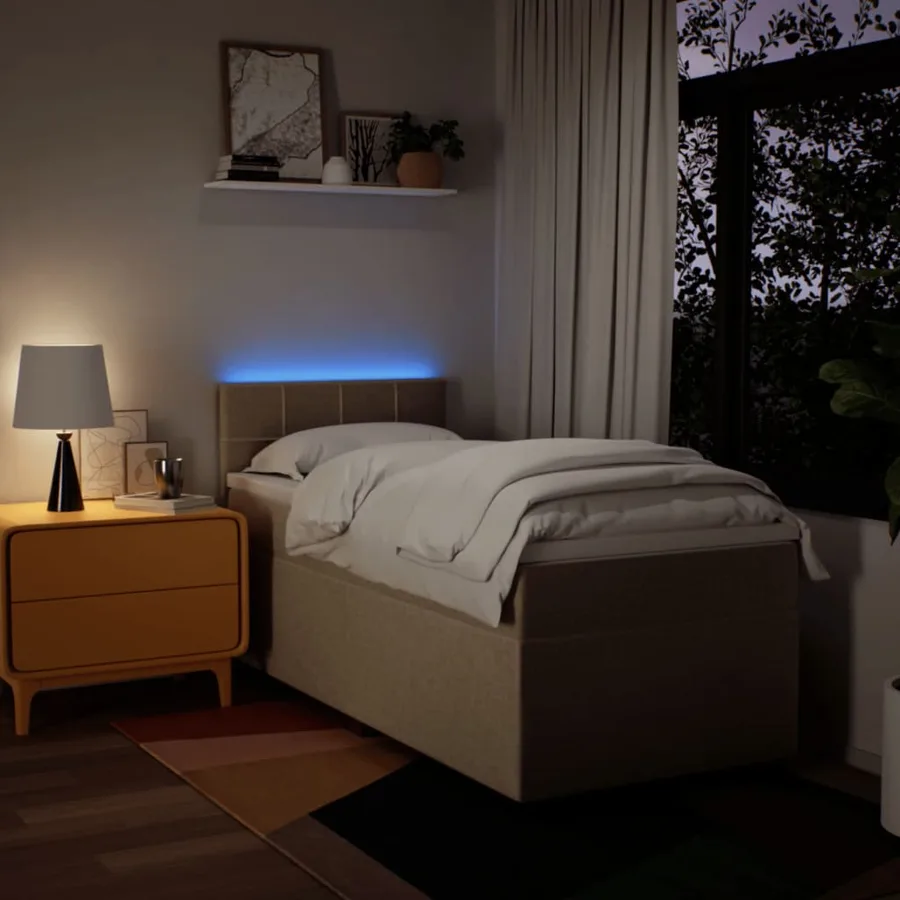 Sommier à lattes de lit avec matelas Crème 90x200 cm Tissu - 5