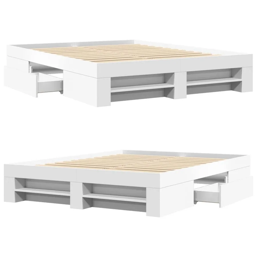 Cadre de lit sans matelas blanc 150x200 cm bois d'ingénierie - 8
