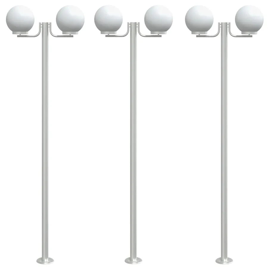 Lampadaires d'extérieur 3 pcs argenté 215 cm acier inoxydable - 2