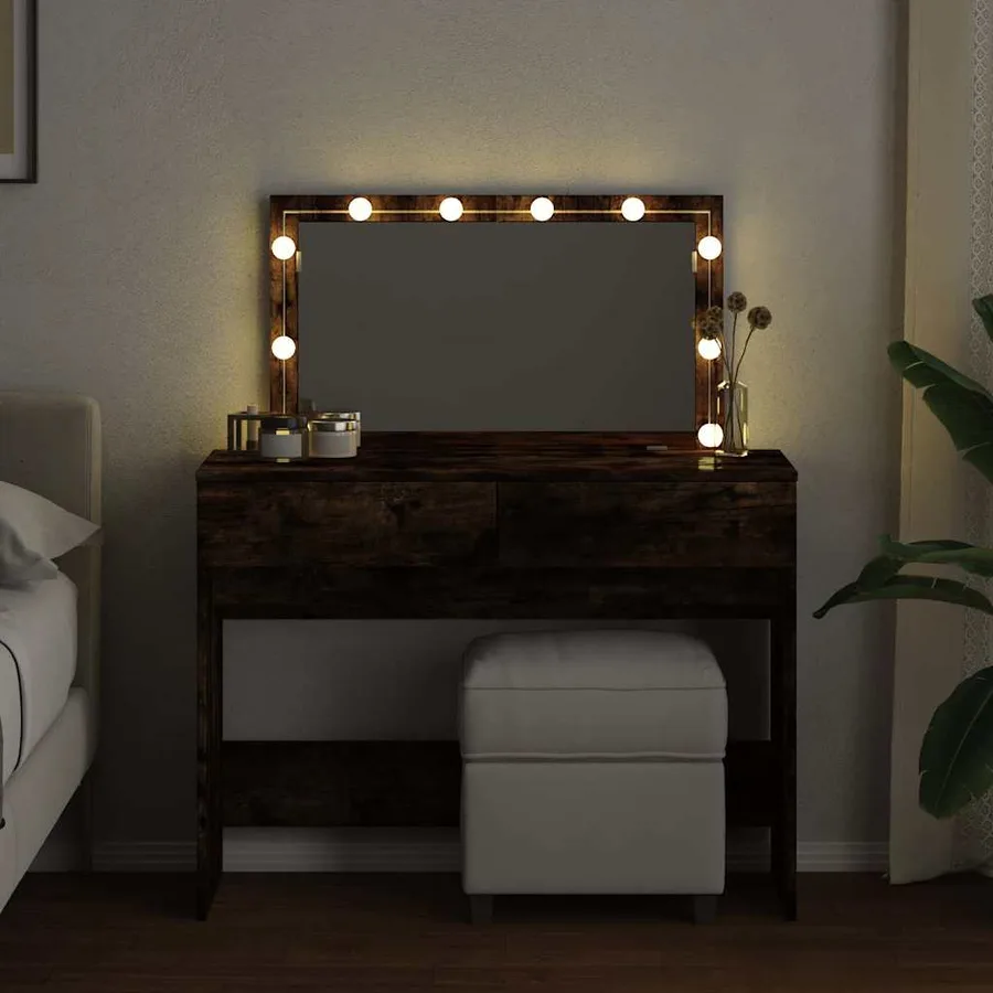 Coiffeuse avec LED chêne fumé 100x40x120 cm - 3