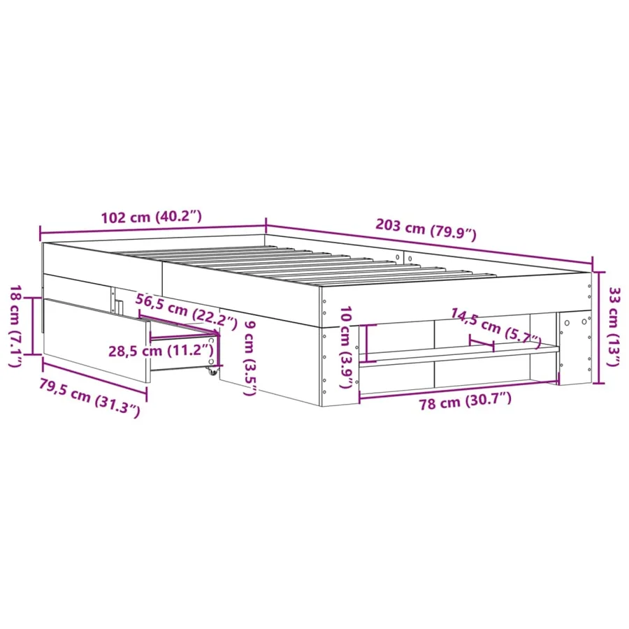 Cadre de lit sans matelas chêne sonoma 100x200 cm - 11