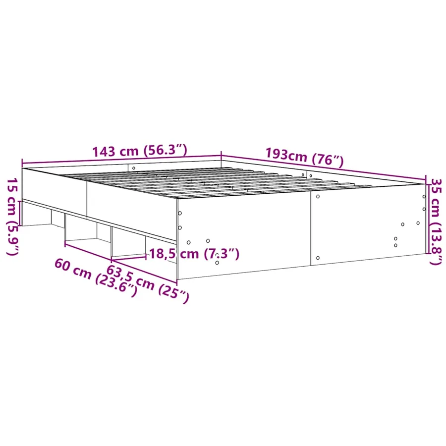 Cadre de lit sans matelas gris béton 140x190 cm bois ingénierie - 10